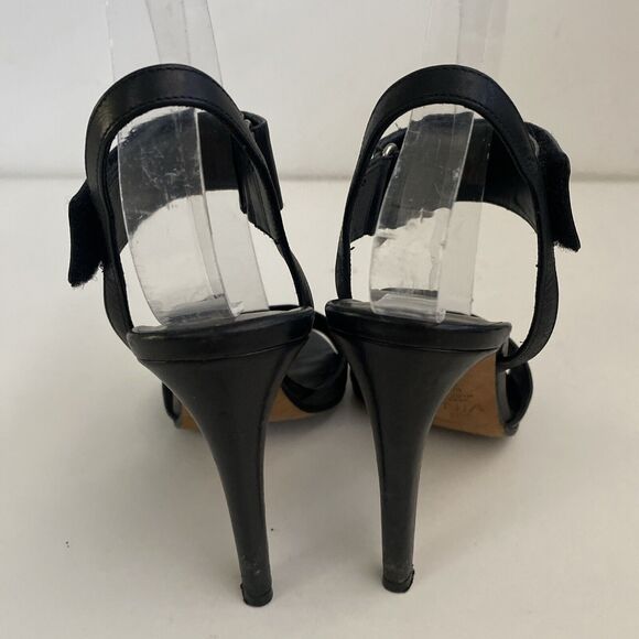 Vince Genna Sandal Black Leather Open Toe Two Double Strap Ankle Heel 37… - Picture 5 of 8